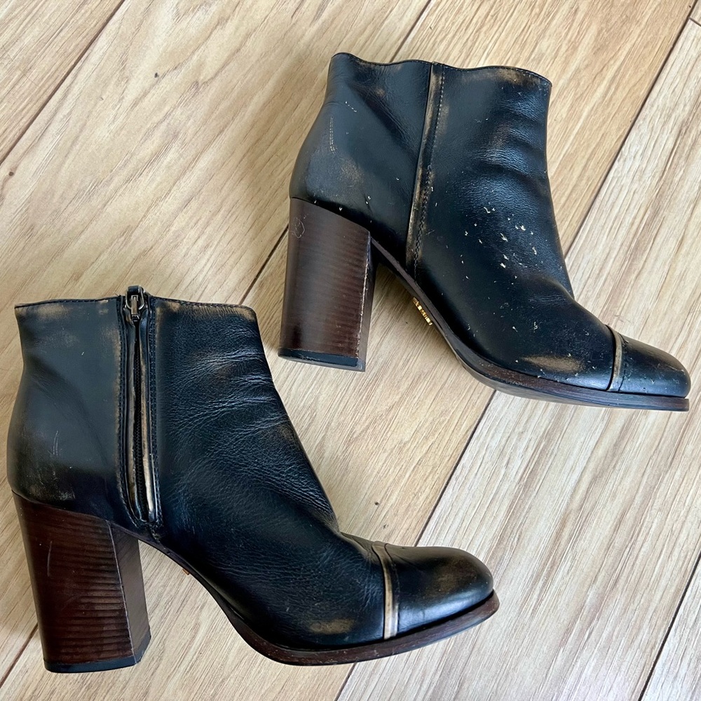 Prada Black Ankle Boots with Pointed Toe and Stacked Heel